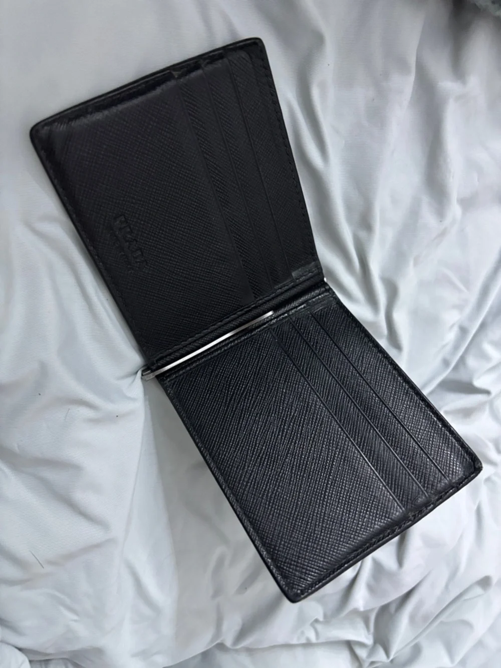 Authentic Prada Black Saffiano Leather Money Clip Card Holder